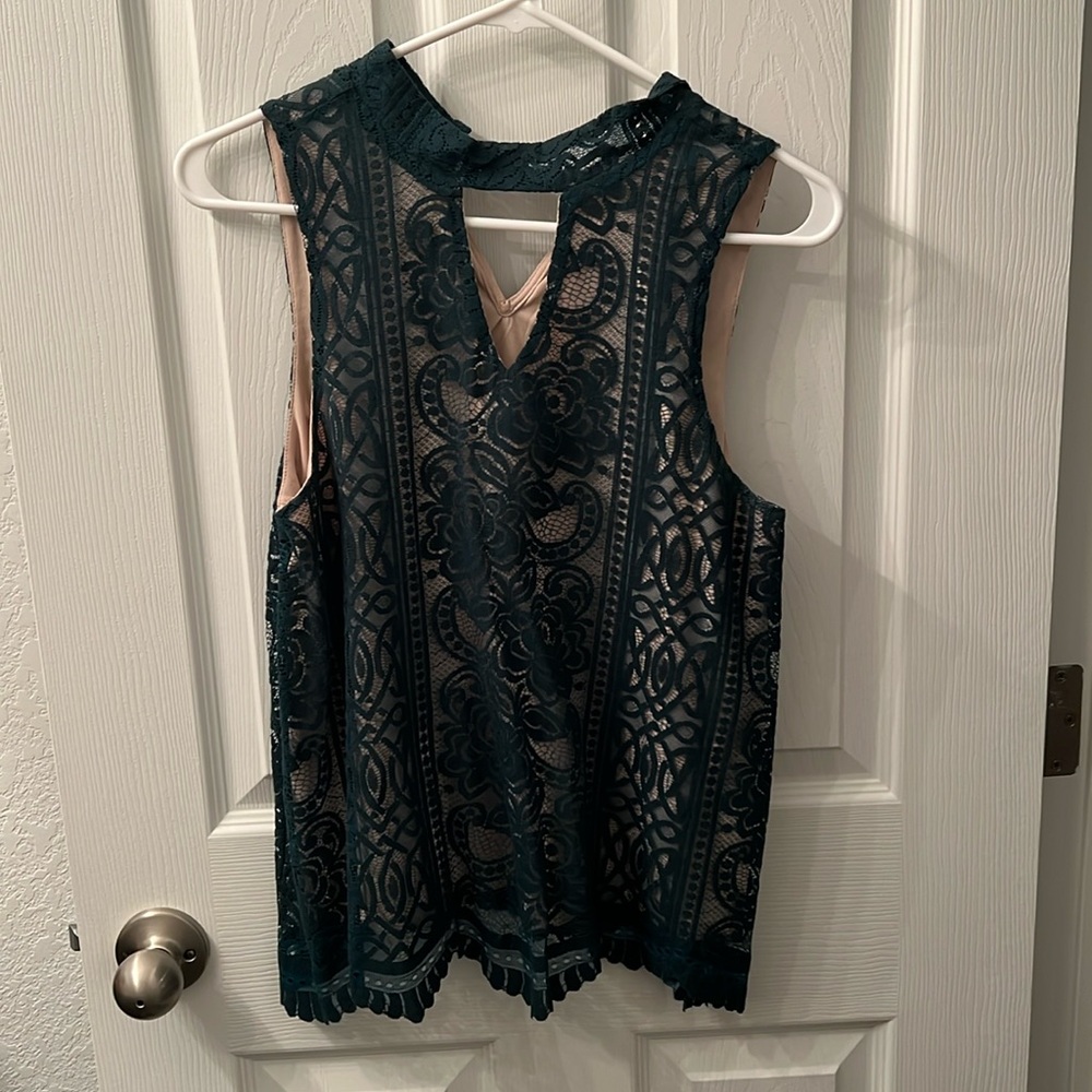 Green high collar blouse